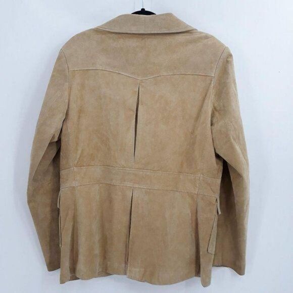 Vtg 90s Mossimo Blazer Shacket Leather Suede Western Boyfriend 3 Button Tan Sz L - Picture 2 of 8